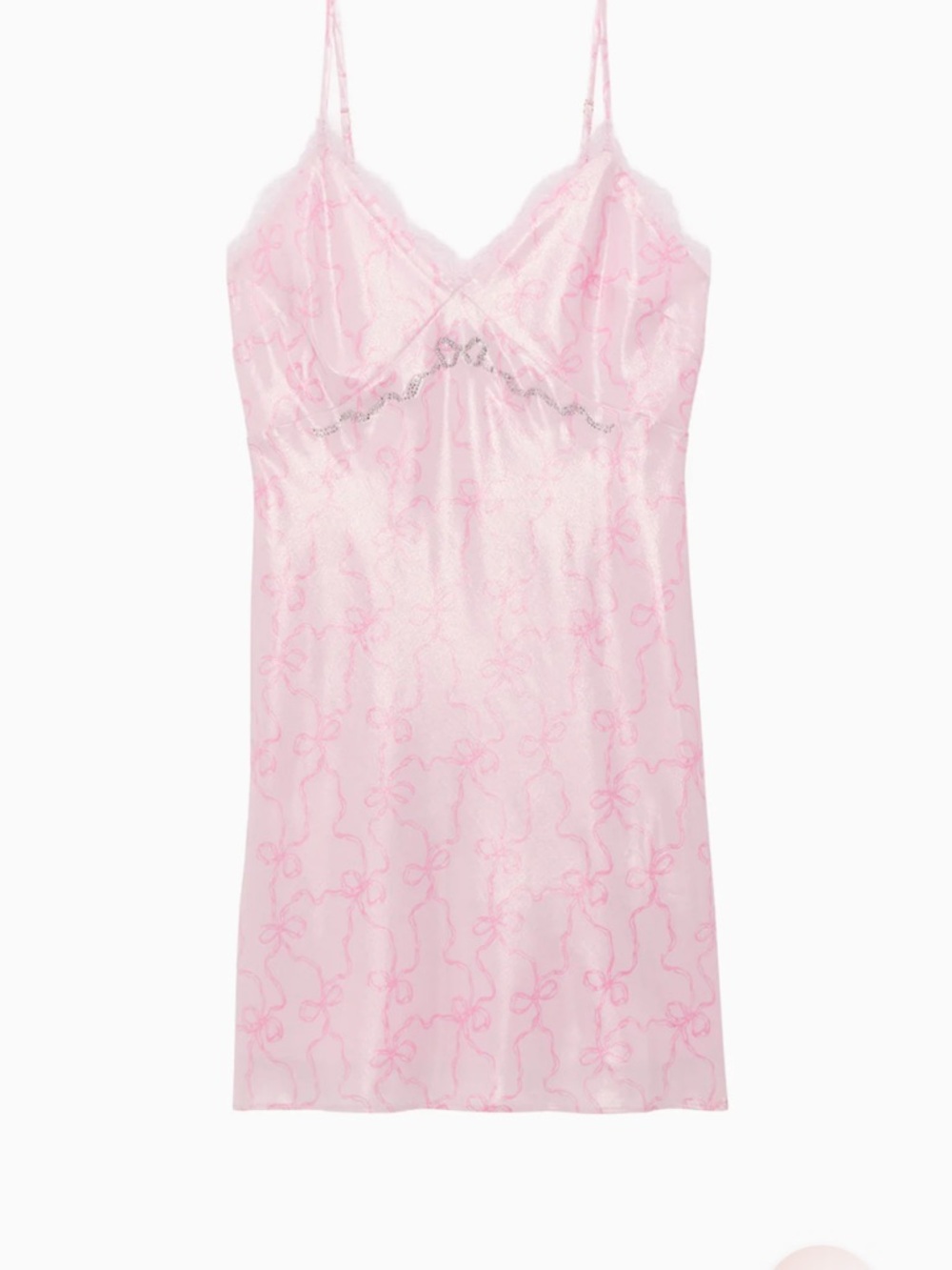 PINK x LoveShackFancy Pale Pink Embellished lace trim satin mini